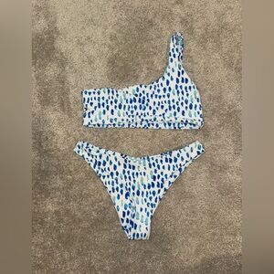 Blue and White Patterned Bikini Set
